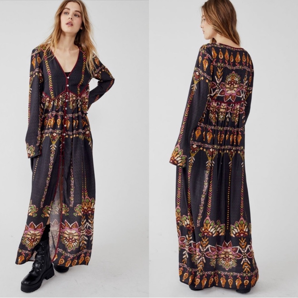 Free People Foley Black and Orange Maxi Dress